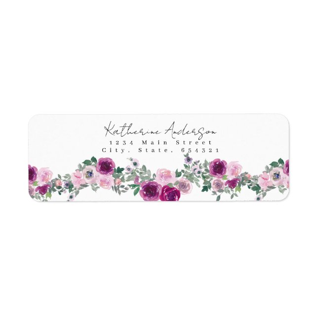 Étiquette Aquarelle Floral Rose violet Adresse de retour Lab (Devant)
