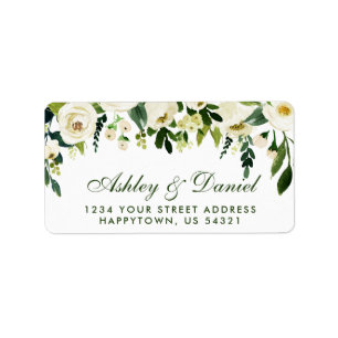 Étiquette Aquarelle Floral Vert Blanc Mariage GS
