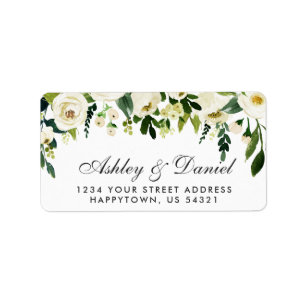 Étiquette Aquarelle Floral Vert Mariage blanc