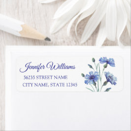 Étiquette aquarelle florale bleu baby shower adresse de reto