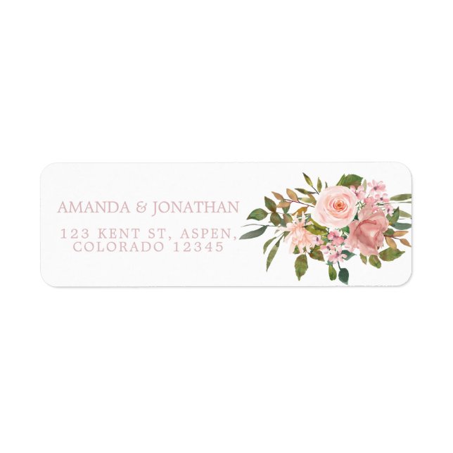 Étiquette Aquarelle florale Blush rose Roses Mariage (Devant)