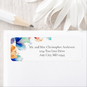 Étiquette Aquarelle florale brillante Mariage Adresse de ret