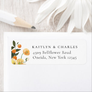 Étiquette Aquarelle Florale d'agrumes orange