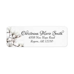 Étiquette Aquarelle florale de magnolia noire et blanche