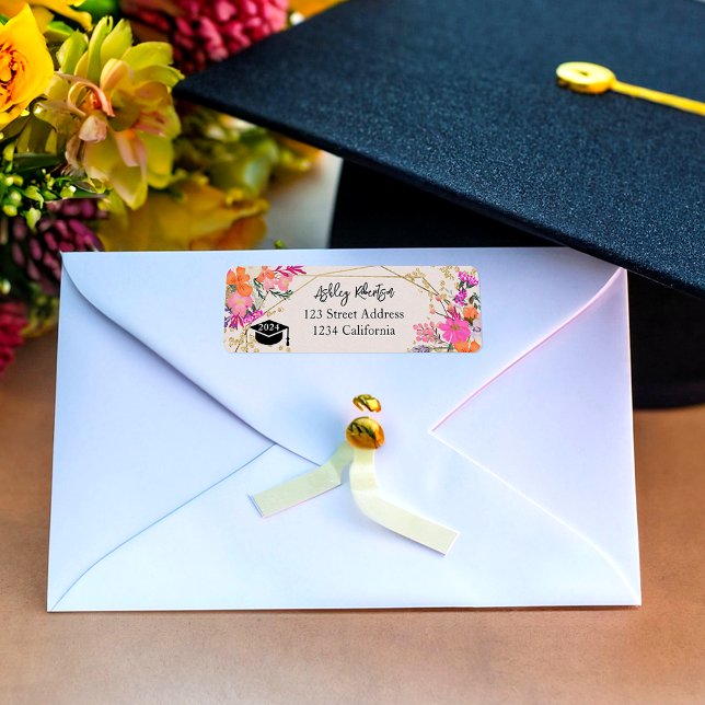Étiquette Aquarelle florale parties scintillant or graduatio (Gold glitter floral watercolor graduation label)