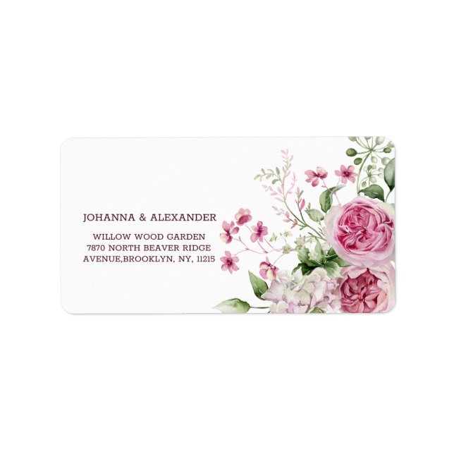 Étiquette Aquarelle florale pivoine rose-violet Mariage (Devant)