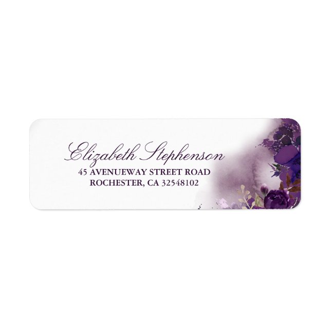 Étiquette Aquarelle florale pourpre de l'aubergine (Devant)