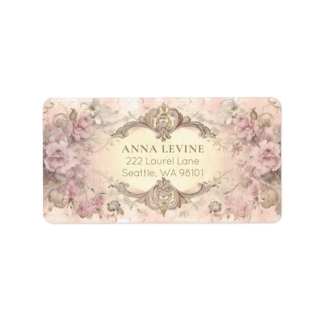 Étiquette Aquarelle florale rose antique Cadre romantique (Devant)