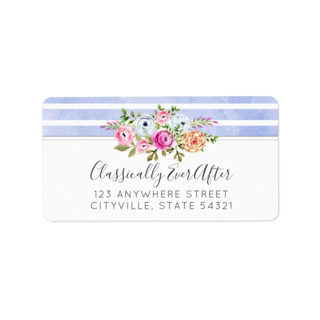 Étiquette Aquarelle Florale Rustique Moderne Stripe Chic (Devant)