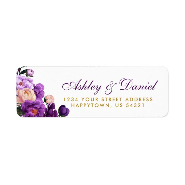 Étiquette Aquarelle Florale violet ultra violet Mariage G (Devant)