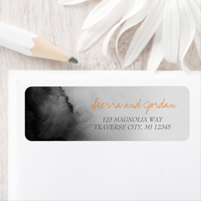 Étiquette Aquarelle foncée Halloween Mariage noir orange (En situation)