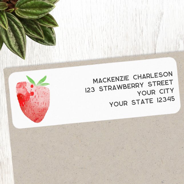 Étiquette Aquarelle fraise Adresse de retour (Watercolor strawberry personalized custom return address label)