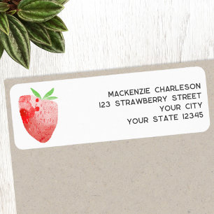Étiquette Aquarelle fraise Adresse de retour