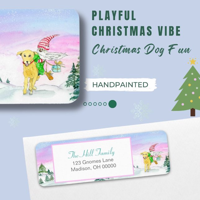 Étiquette Aquarelle Funny Labrador Et Gnome Xmas (Créateur téléchargé)