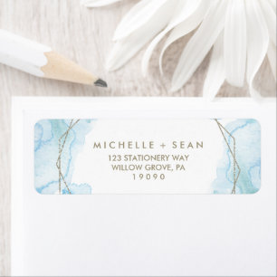 Étiquette Aquarelle géométrique Mariage bleu clair