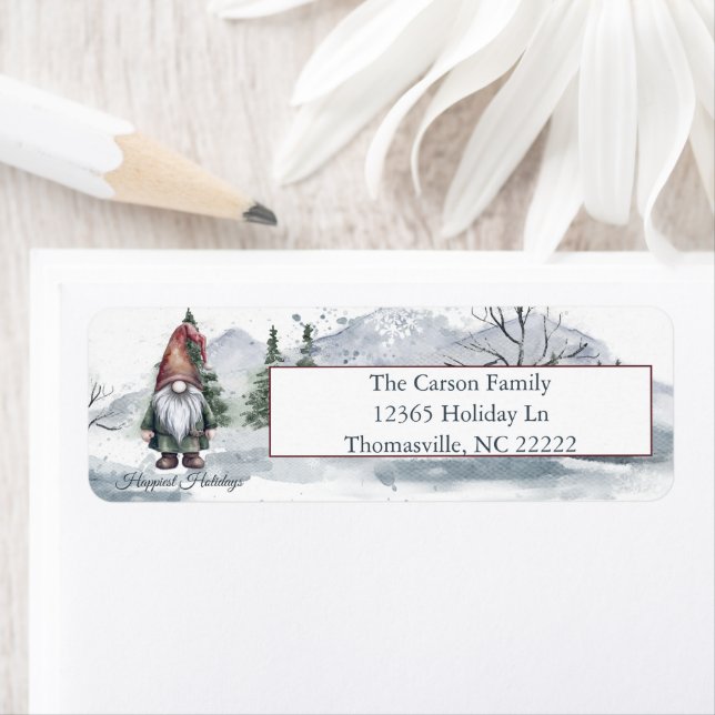 Étiquette Aquarelle Gnome Adresse personnalisée (En situation)