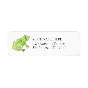Étiquette Aquarelle Grenouille verte Peint à la main Adresse