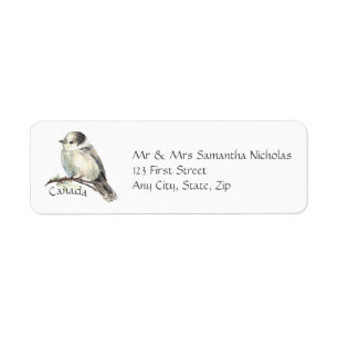 Étiquette Aquarelle grise, oiseau de ressortissant du Canada