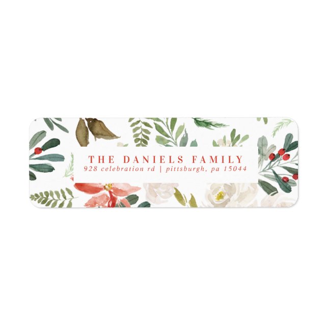 Étiquette Aquarelle Hiver Floral Garland (Devant)