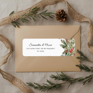 Étiquette Aquarelle Hiver Pine verte Arbre et Pine Cône