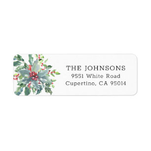 Étiquette Aquarelle Holly Bouquet Holiday Adresse de retour