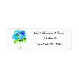 Étiquette Aquarelle Hydrangea Blue Floral adresse de retour