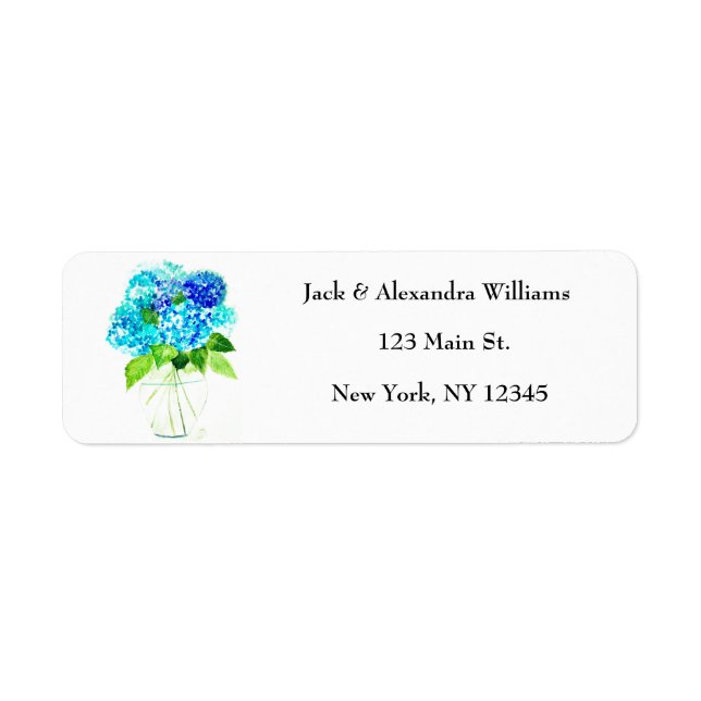 Étiquette Aquarelle Hydrangea Blue Floral adresse de retour (Devant)