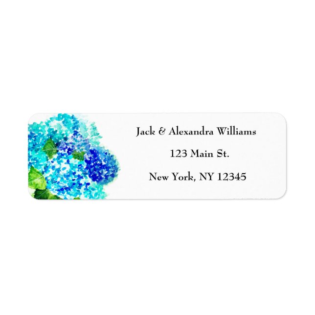 Étiquette Aquarelle Hydrangea Blue Floral adresse de retour (Devant)