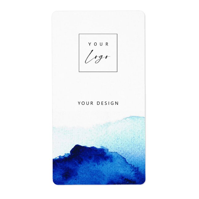 Étiquette Aquarelle Indigo Blue Custom Logo & Text Product (Devant)