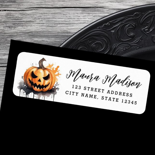 Étiquette Aquarelle Jack-o-lanterne Adresse de retour Hallow (Watercolor Jack-o-lantern Halloween return address Label)