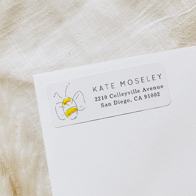 Étiquette Aquarelle jaune Bumble Bee Retourner l'adresse Éti (Créateur téléchargé)