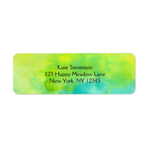 Étiquette Aquarelle jaune citron et bleu turquoise