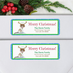 Étiquette Aquarelle Labradoodé Feux de Noël Antlers La