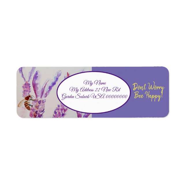 Étiquette Aquarelle Lavender Bee Flower Art Abee Ret Happy (Devant)