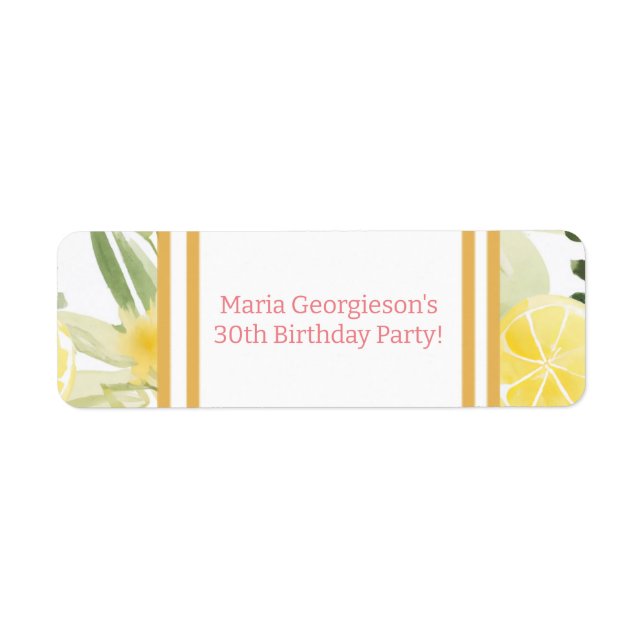 Étiquette Aquarelle Lemon Floral à thème Anniversaire (Devant)