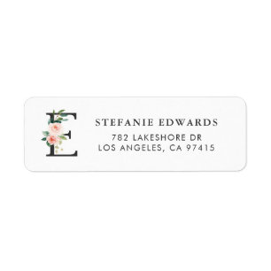Étiquette Aquarelle lettre E monogramme Jolies fleurs