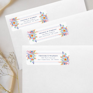 Étiquette Aquarelle LGBTQ Floral Mariage Adresse de retour