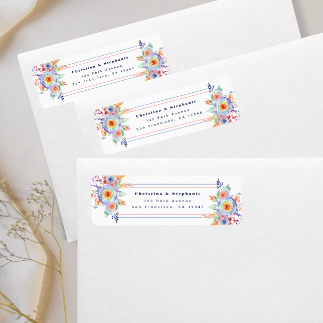 Étiquette Aquarelle LGBTQ Floral Mariage Adresse de retour (Créateur téléchargé)