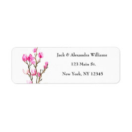 Étiquette Aquarelle Magnolia rose Floral Adresse de retour