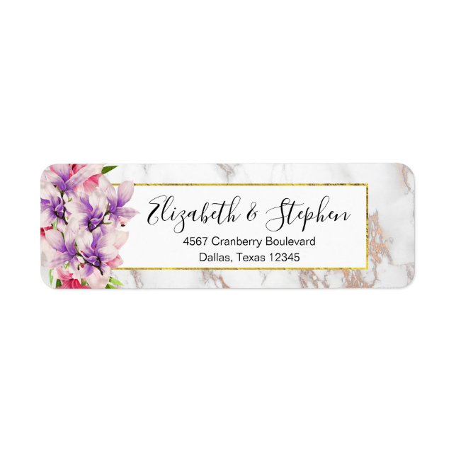 Étiquette Aquarelle Magnolias, Faux Marble TexMariage (Devant)
