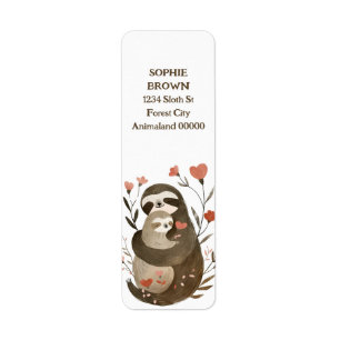 Étiquette Aquarelle Mama Sloth & Baby Cute Adresse de retour