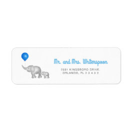 Étiquette Aquarelle Maman & Baby Elephants Blue Balloon Étiq