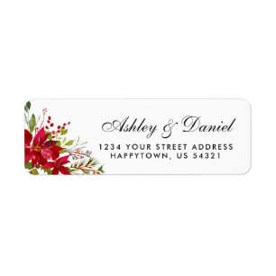 Étiquette Aquarelle Mariage de vacances Floral Poinsettia