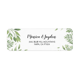 Étiquette Aquarelle Mariage de verdure Adresse de retour Lab