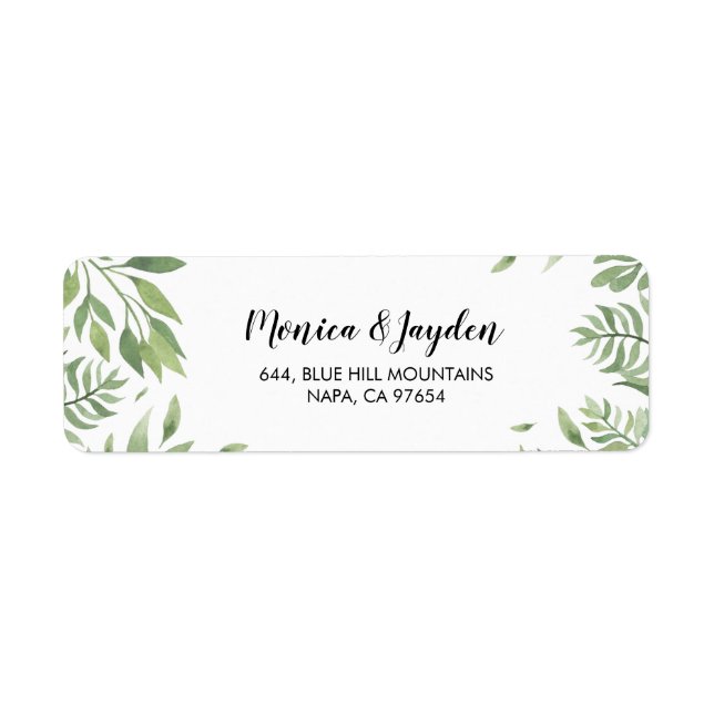 Étiquette Aquarelle Mariage de verdure Adresse de retour Lab (Devant)