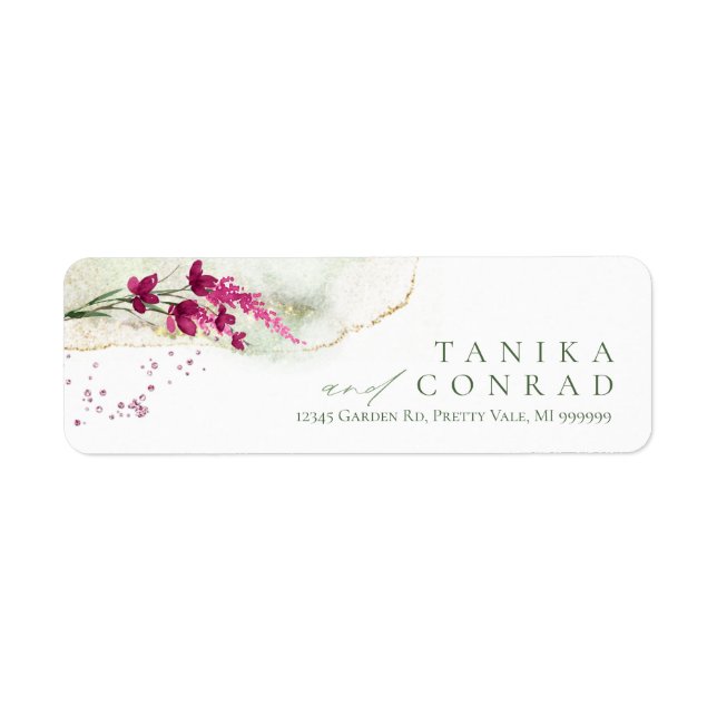 Étiquette Aquarelle Mariage fleur sauvage Fuchsia ID954 (Devant)