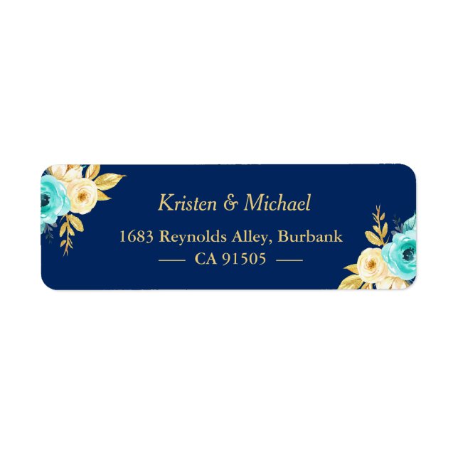 Étiquette Aquarelle marine Monnaie bleue Jardin d'or Floral (Devant)