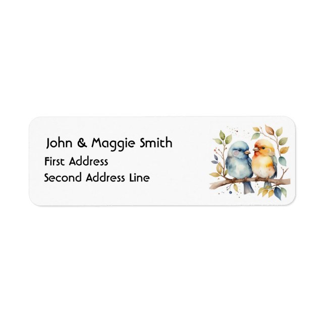 Étiquette Aquarelle mignonne Oiseau Couple Art animal (Devant)