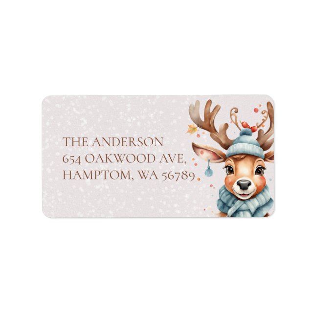 Étiquette Aquarelle mignonne Reindeer de Noël Adresse de ret (Devant)
