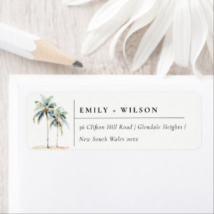 Étiquette Aquarelle minimale Palm Trees Adresse tropicale